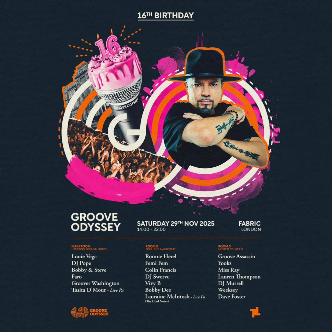 On Sat November 29th, London's premier house night, Groove Odyssey, will be celebrating its 16th anniversary with an epic daytime party at Fabric.